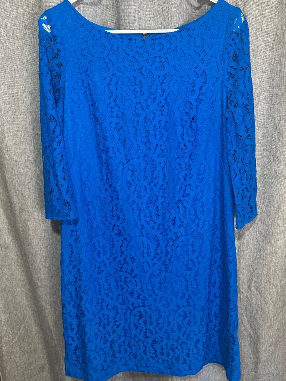 Nine & Co. Royal Blue Floral Lace Shift Dress - 3/4 Sleeve - Size 14